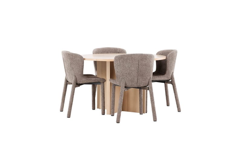 Spisegruppe Strada Rund 120/170 cm Hvit med Astoria Stoler 4 stk, Brun - 4 stk, Brun - Møbler - Bord - Spisegrupper