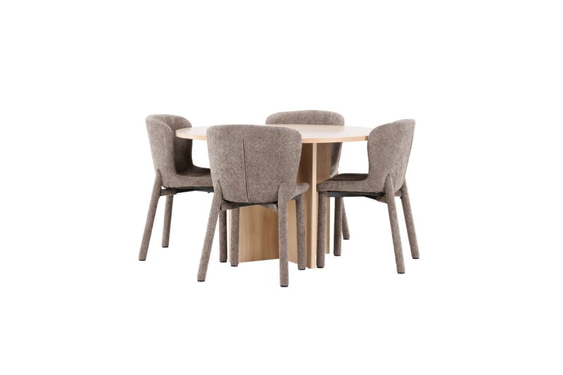 Spisegruppe Strada Rund 120/170 cm Hvit med Astoria Stoler 4 stk, Brun - 4 stk, Brun - Møbler - Bord - Spisegrupper