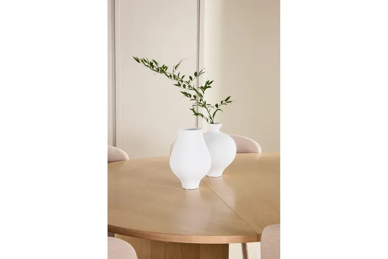 Spisegruppe Strada Rund 120/170 cm Hvit med Astoria Stoler 6 stk, Beige - 6 stk, Beige - Møbler - Bord - Spisegrupper