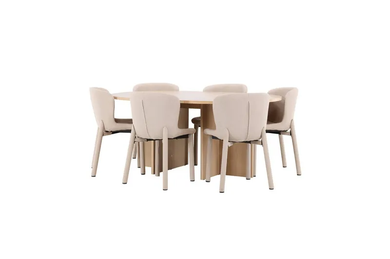 Spisegruppe Strada Rund 120/170 cm Hvit med Astoria Stoler 6 stk, Beige - 6 stk, Beige - Møbler - Bord - Spisegrupper