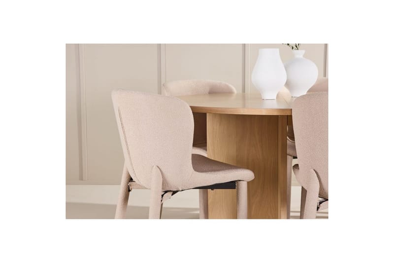 Spisegruppe Strada Rund 120/170 cm Hvit med Astoria Stoler 6 stk, Beige - 6 stk, Beige - Møbler - Bord - Spisegrupper
