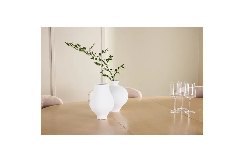 Spisegruppe Strada Rund 120/170 cm Hvit med Astoria Stoler 6 stk, Beige - 6 stk, Beige - Møbler - Bord - Spisegrupper