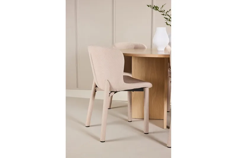 Spisegruppe Strada Rund 120/170 cm Hvit med Astoria Stoler 6 stk, Beige - 6 stk, Beige - Møbler - Bord - Spisegrupper