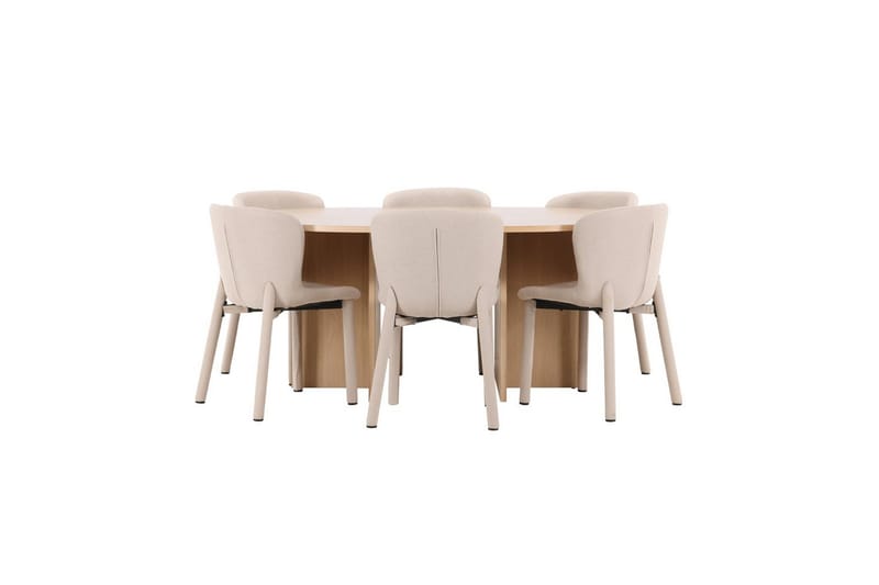Spisegruppe Strada Rund 120/170 cm Hvit med Astoria Stoler 6 stk, Beige - 6 stk, Beige - Møbler - Bord - Spisegrupper