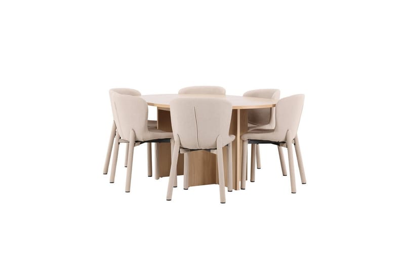 Spisegruppe Strada Rund 120/170 cm Hvit med Astoria Stoler 6 stk, Beige - 6 stk, Beige - Møbler - Bord - Spisegrupper