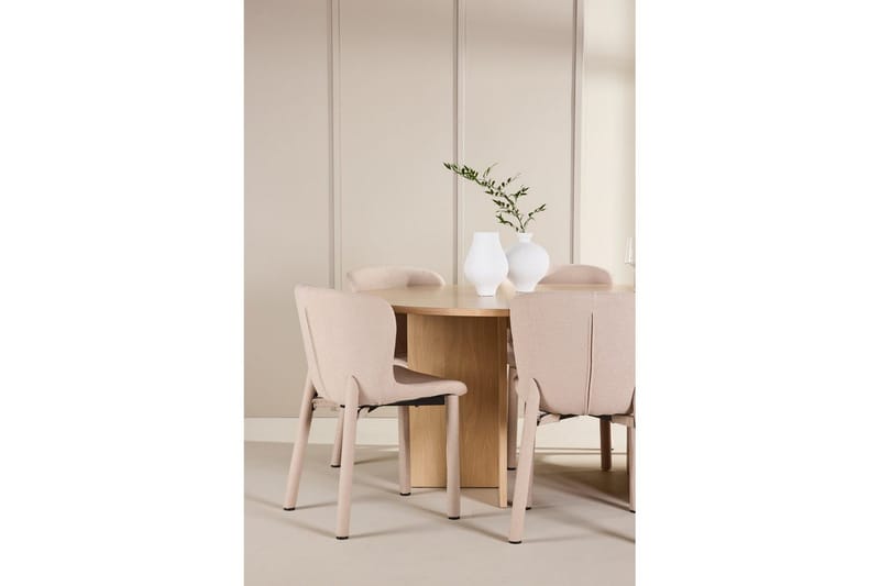 Spisegruppe Strada Rund 120/170 cm Hvit med Astoria Stoler 6 stk, Beige - 6 stk, Beige - Møbler - Bord - Spisegrupper