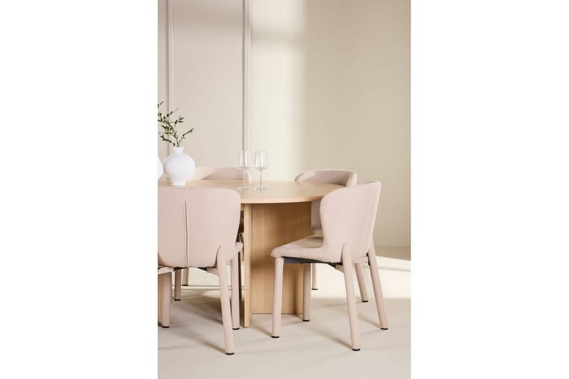 Spisegruppe Strada Rund 120/170 cm Hvit med Astoria Stoler 6 stk, Beige - 6 stk, Beige - Møbler - Bord - Spisegrupper