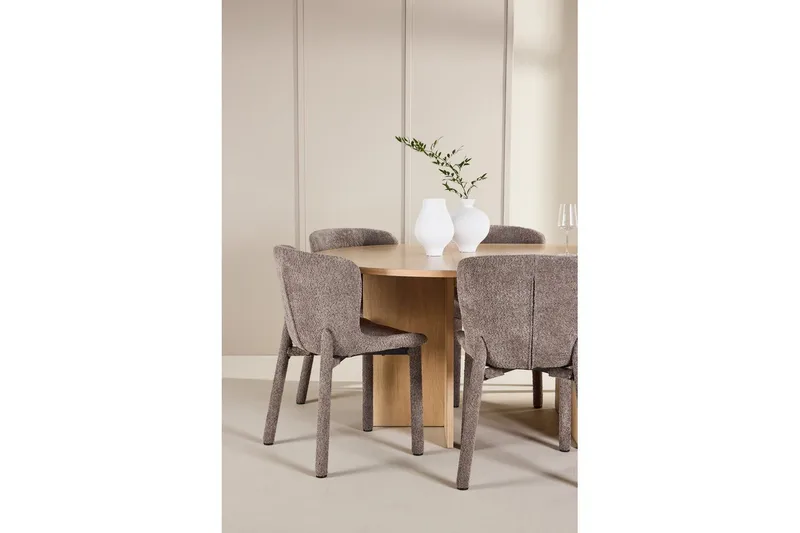 Spisegruppe Strada Rund 120/170 cm Hvit med Astoria Stoler 6 stk, Brun - 6 stk, Brun - Møbler - Bord - Spisegrupper