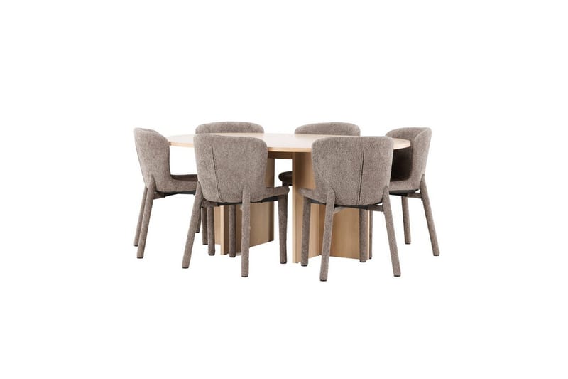 Spisegruppe Strada Rund 120/170 cm Hvit med Astoria Stoler 6 stk, Brun - 6 stk, Brun - Møbler - Bord - Spisegrupper