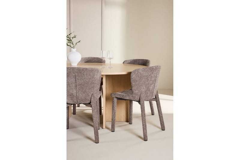 Spisegruppe Strada Rund 120/170 cm Hvit med Astoria Stoler 6 stk, Brun - 6 stk, Brun - Møbler - Bord - Spisegrupper