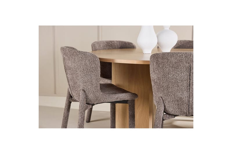 Spisegruppe Strada Rund 120/170 cm Hvit med Astoria Stoler 6 stk, Brun - 6 stk, Brun - Møbler - Bord - Spisegrupper