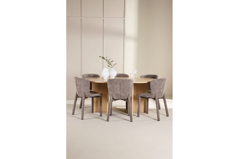 Spisegruppe Strada Rund 120/170 cm Hvit med Astoria Stoler 6 stk, Brun - 6 stk, Brun - Møbler - Bord - Spisegrupper