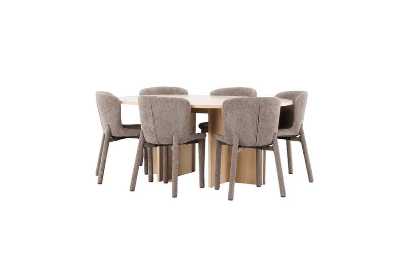 Spisegruppe Strada Rund 120/170 cm Hvit med Astoria Stoler 6 stk, Brun - 6 stk, Brun - Møbler - Bord - Spisegrupper