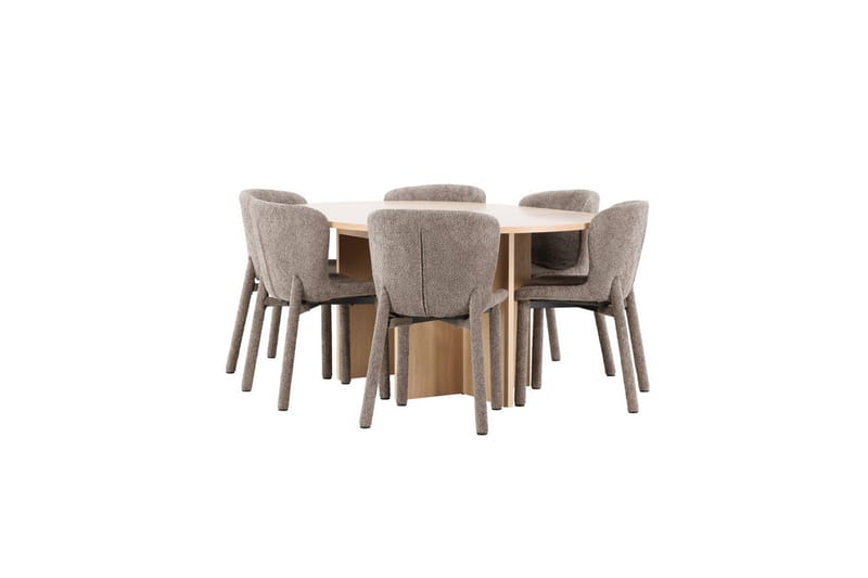 Spisegruppe Strada Rund 120/170 cm Hvit med Astoria Stoler 6 stk, Brun - 6 stk, Brun - Møbler - Bord - Spisegrupper