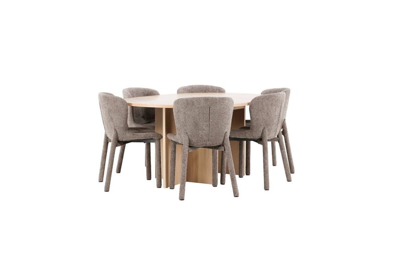 Spisegruppe Strada Rund 120/170 cm Hvit med Astoria Stoler 6 stk, Brun - 6 stk, Brun - Møbler - Bord - Spisegrupper