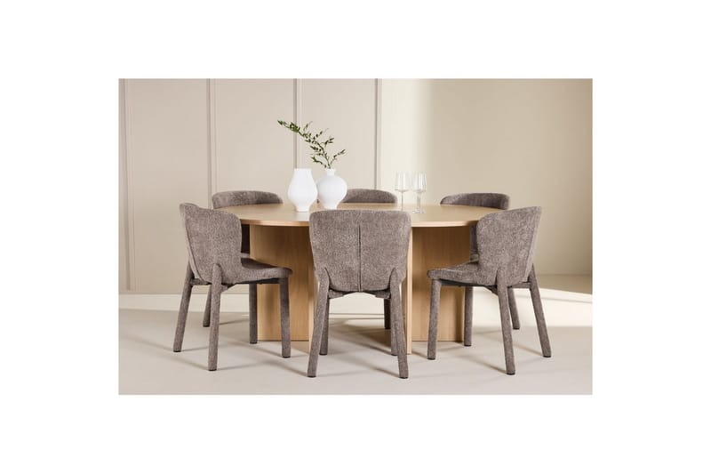 Spisegruppe Strada Rund 120/170 cm Hvit med Astoria Stoler 6 stk, Brun - 6 stk, Brun - Møbler - Bord - Spisegrupper