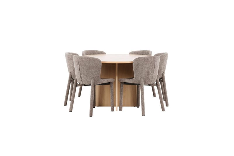 Spisegruppe Strada Rund 120/170 cm Hvit med Astoria Stoler 6 stk, Brun - 6 stk, Brun - Møbler - Bord - Spisegrupper