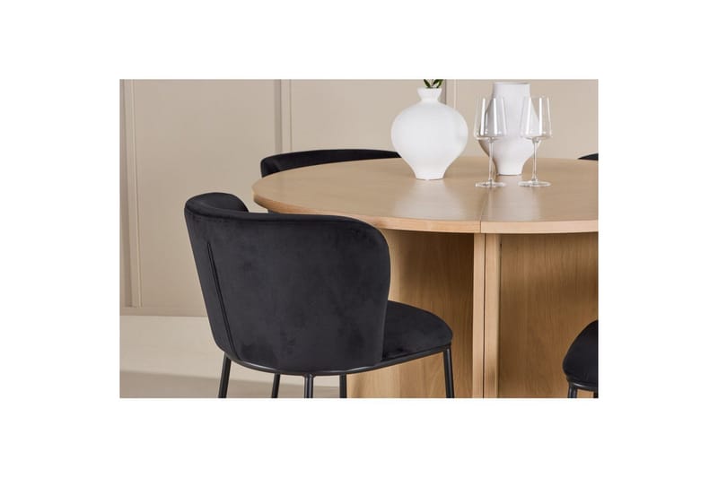 Spisegruppe Strada Rund 120/170 cm Hvit med Edina Stoler 4 stk, Svart - 4 stk, Svart - Møbler - Bord - Spisegrupper