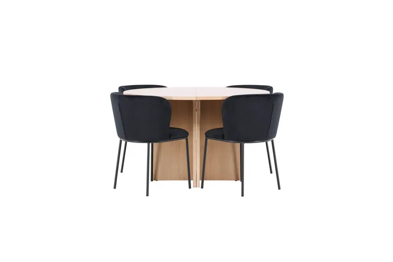 Spisegruppe Strada Rund 120/170 cm Hvit med Edina Stoler 4 stk, Svart - 4 stk, Svart - Møbler - Bord - Spisegrupper