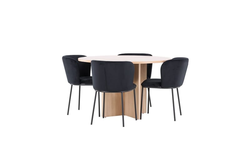 Spisegruppe Strada Rund 120/170 cm Hvit med Edina Stoler 4 stk, Svart - 4 stk, Svart - Møbler - Bord - Spisegrupper