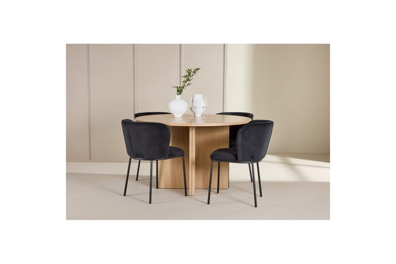 Spisegruppe Strada Rund 120/170 cm Hvit med Edina Stoler 4 stk, Svart - 4 stk, Svart - Møbler - Bord - Spisegrupper