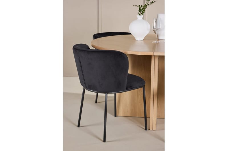 Spisegruppe Strada Rund 120/170 cm Hvit med Edina Stoler 4 stk, Svart - 4 stk, Svart - Møbler - Bord - Spisegrupper