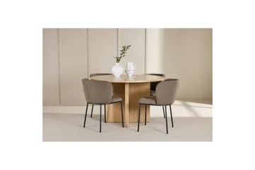 Spisegruppe Strada Rund 120/170 cm Hvit med Edina Stoler 4 stk, Svart / Brun - 4 stk, Svart / Brun - Møbler - Bord - Spisegrupper