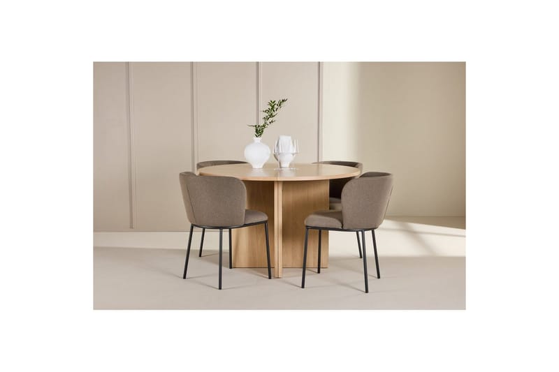 Spisegruppe Strada Rund 120/170 cm Hvit med Edina Stoler 4 stk, Svart / Brun - 4 stk, Svart / Brun - Møbler - Bord - Spisegrupper