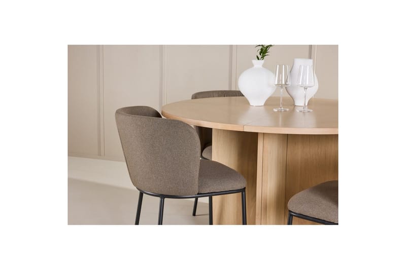 Spisegruppe Strada Rund 120/170 cm Hvit med Edina Stoler 4 stk, Svart / Brun - 4 stk, Svart / Brun - Møbler - Bord - Spisegrupper