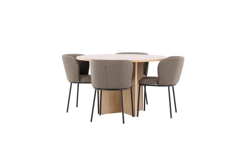 Spisegruppe Strada Rund 120/170 cm Hvit med Edina Stoler 4 stk, Svart / Brun - 4 stk, Svart / Brun - Møbler - Bord - Spisegrupper