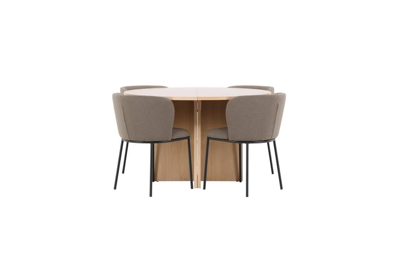 Spisegruppe Strada Rund 120/170 cm Hvit med Edina Stoler 4 stk, Svart / Brun - 4 stk, Svart / Brun - Møbler - Bord - Spisegrupper