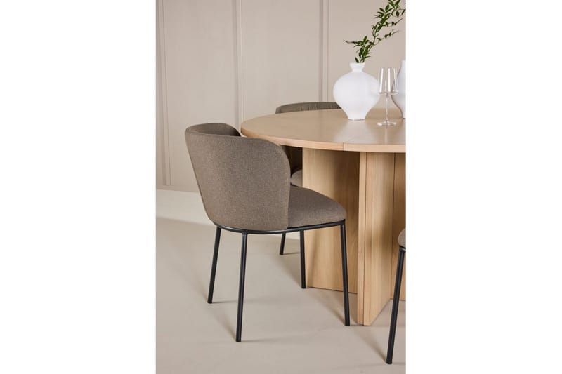Spisegruppe Strada Rund 120/170 cm Hvit med Edina Stoler 4 stk, Svart / Brun - 4 stk, Svart / Brun - Møbler - Bord - Spisegrupper