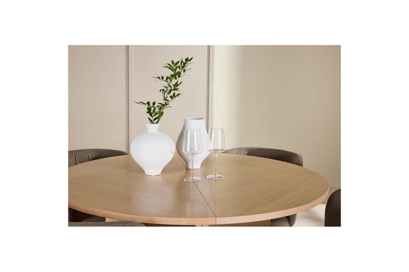 Spisegruppe Strada Rund 120/170 cm Hvit med Edina Stoler 4 stk, Svart / Brun - 4 stk, Svart / Brun - Møbler - Bord - Spisegrupper