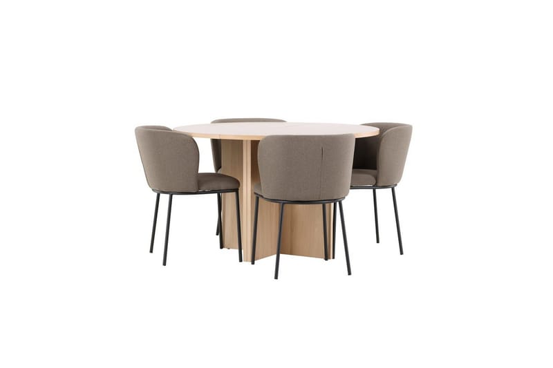 Spisegruppe Strada Rund 120/170 cm Hvit med Edina Stoler 4 stk, Svart / Brun - 4 stk, Svart / Brun - Møbler - Bord - Spisegrupper
