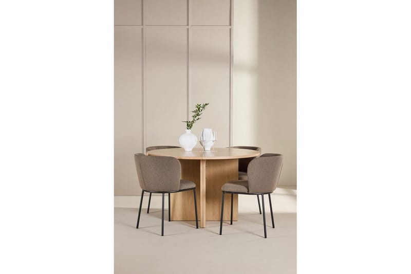 Spisegruppe Strada Rund 120/170 cm Hvit med Edina Stoler 4 stk, Svart / Brun - 4 stk, Svart / Brun - Møbler - Bord - Spisegrupper