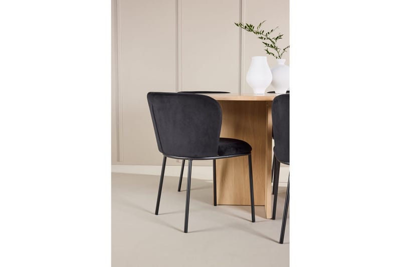 Spisegruppe Strada Rund 120/170 cm Hvit med Edina Stoler 6 stk, Svart - 6 stk, Svart - Møbler - Bord - Spisegrupper