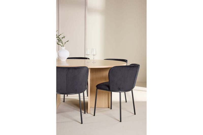 Spisegruppe Strada Rund 120/170 cm Hvit med Edina Stoler 6 stk, Svart - 6 stk, Svart - Møbler - Bord - Spisegrupper