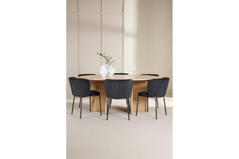 Spisegruppe Strada Rund 120/170 cm Hvit med Edina Stoler 6 stk, Svart - 6 stk, Svart - Møbler - Bord - Spisegrupper