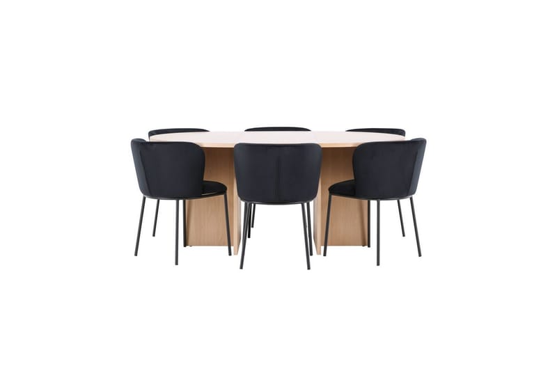 Spisegruppe Strada Rund 120/170 cm Hvit med Edina Stoler 6 stk, Svart - 6 stk, Svart - Møbler - Bord - Spisegrupper