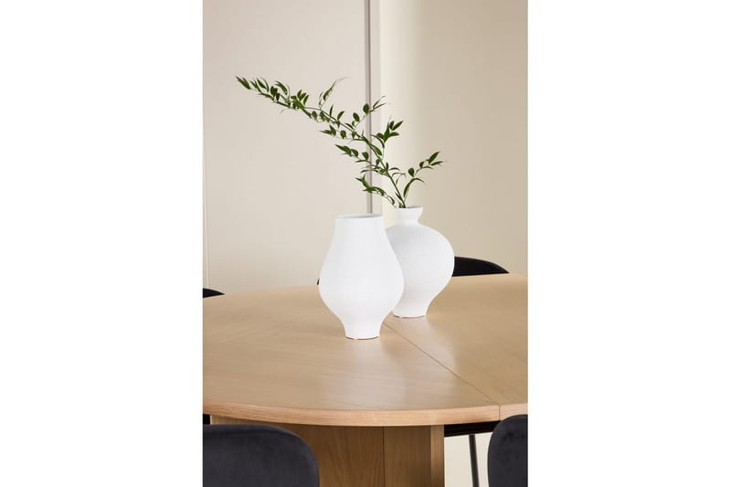 Spisegruppe Strada Rund 120/170 cm Hvit med Edina Stoler 6 stk, Svart - 6 stk, Svart - Møbler - Bord - Spisegrupper