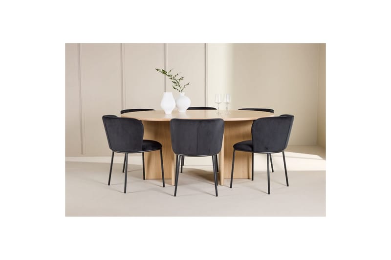 Spisegruppe Strada Rund 120/170 cm Hvit med Edina Stoler 6 stk, Svart - 6 stk, Svart - Møbler - Bord - Spisegrupper