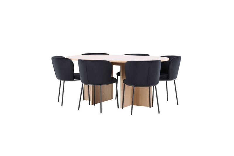 Spisegruppe Strada Rund 120/170 cm Hvit med Edina Stoler 6 stk, Svart - 6 stk, Svart - Møbler - Bord - Spisegrupper