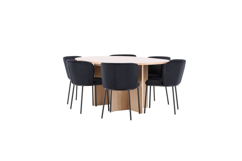Spisegruppe Strada Rund 120/170 cm Hvit med Edina Stoler 6 stk, Svart - 6 stk, Svart - Møbler - Bord - Spisegrupper