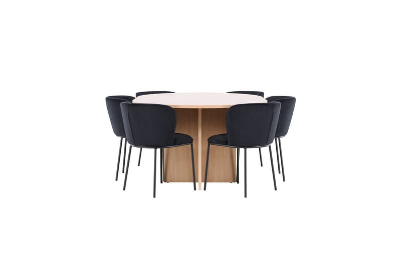 Spisegruppe Strada Rund 120/170 cm Hvit med Edina Stoler 6 stk, Svart - 6 stk, Svart - Møbler - Bord - Spisegrupper
