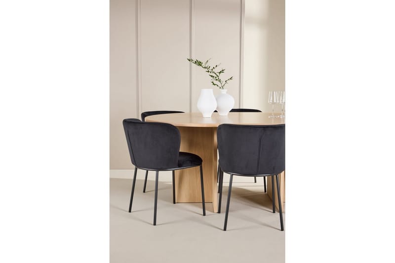 Spisegruppe Strada Rund 120/170 cm Hvit med Edina Stoler 6 stk, Svart - 6 stk, Svart - Møbler - Bord - Spisegrupper