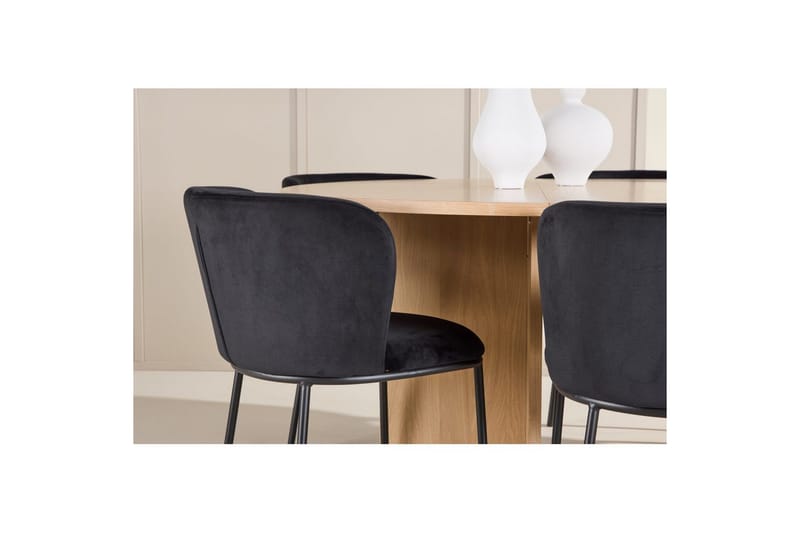 Spisegruppe Strada Rund 120/170 cm Hvit med Edina Stoler 6 stk, Svart - 6 stk, Svart - Møbler - Bord - Spisegrupper