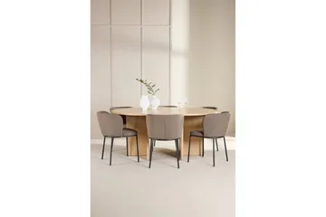 Spisegruppe Strada Rund 120/170 cm Hvit med Edina Stoler 6 stk, Svart / Brun - 6 stk, Svart / Brun - Møbler - Bord - Spisegrupper