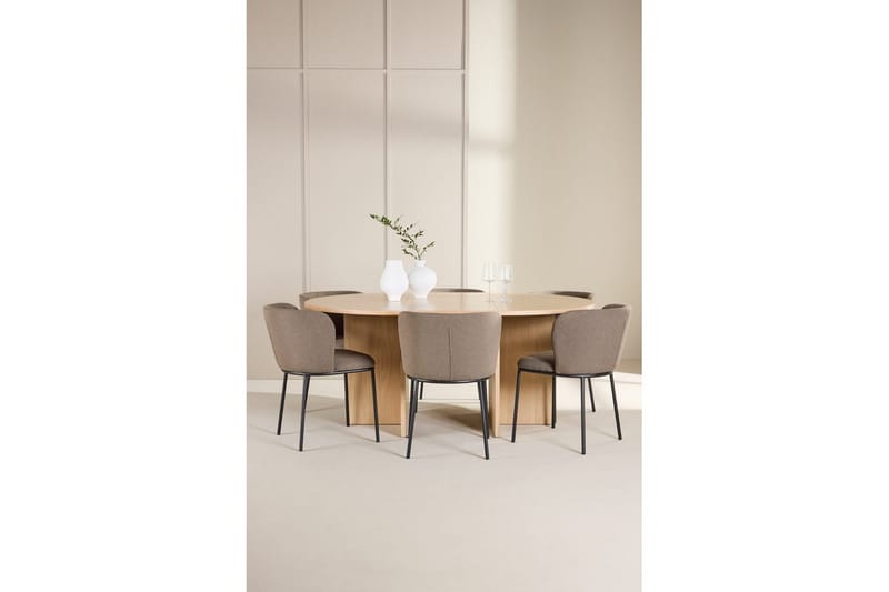 Spisegruppe Strada Rund 120/170 cm Hvit med Edina Stoler 6 stk, Svart / Brun - 6 stk, Svart / Brun - Møbler - Bord - Spisegrupper