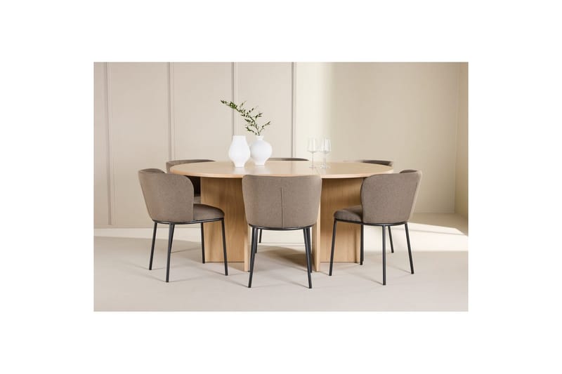 Spisegruppe Strada Rund 120/170 cm Hvit med Edina Stoler 6 stk, Svart / Brun - 6 stk, Svart / Brun - Møbler - Bord - Spisegrupper