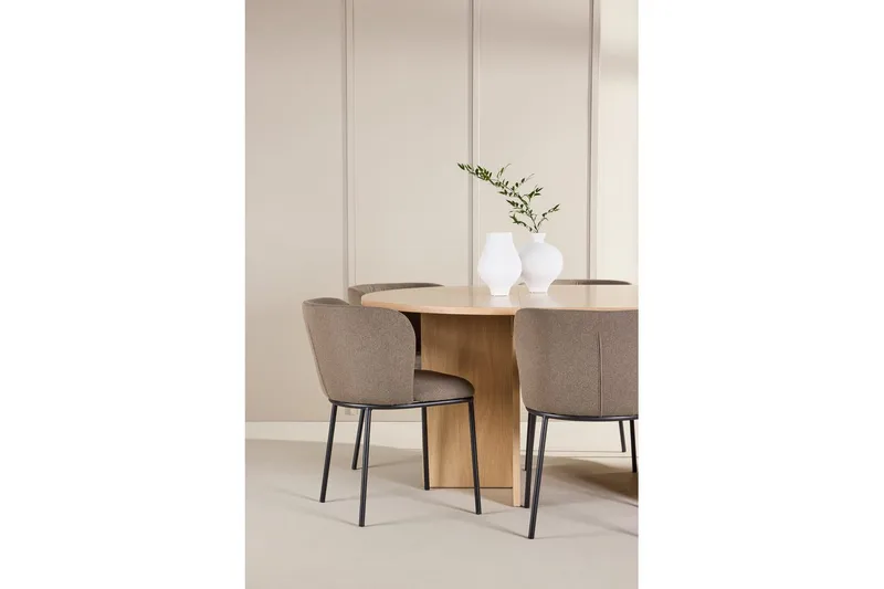 Spisegruppe Strada Rund 120/170 cm Hvit med Edina Stoler 6 stk, Svart / Brun - 6 stk, Svart / Brun - Møbler - Bord - Spisegrupper